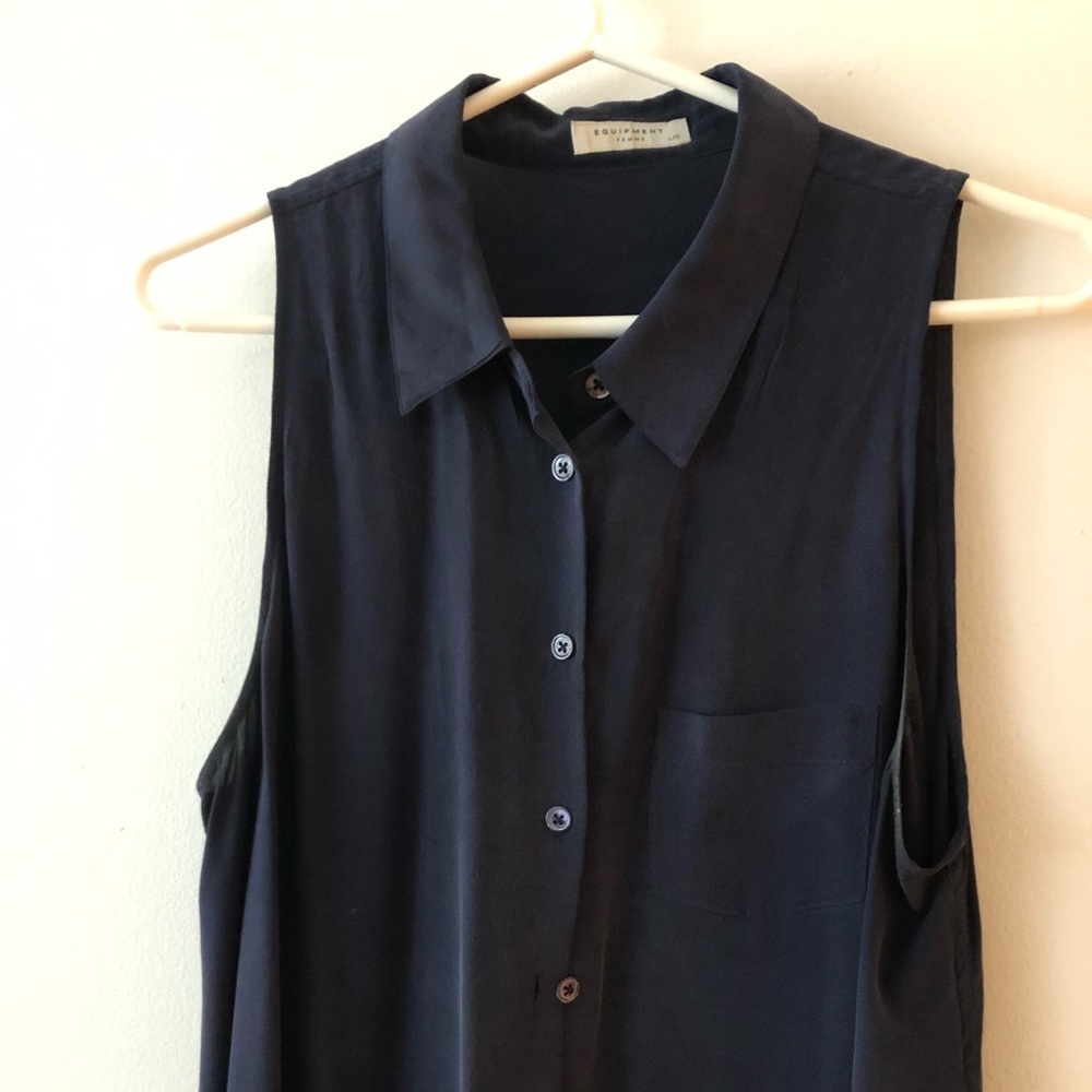 Equipment navy blue button up dress, large